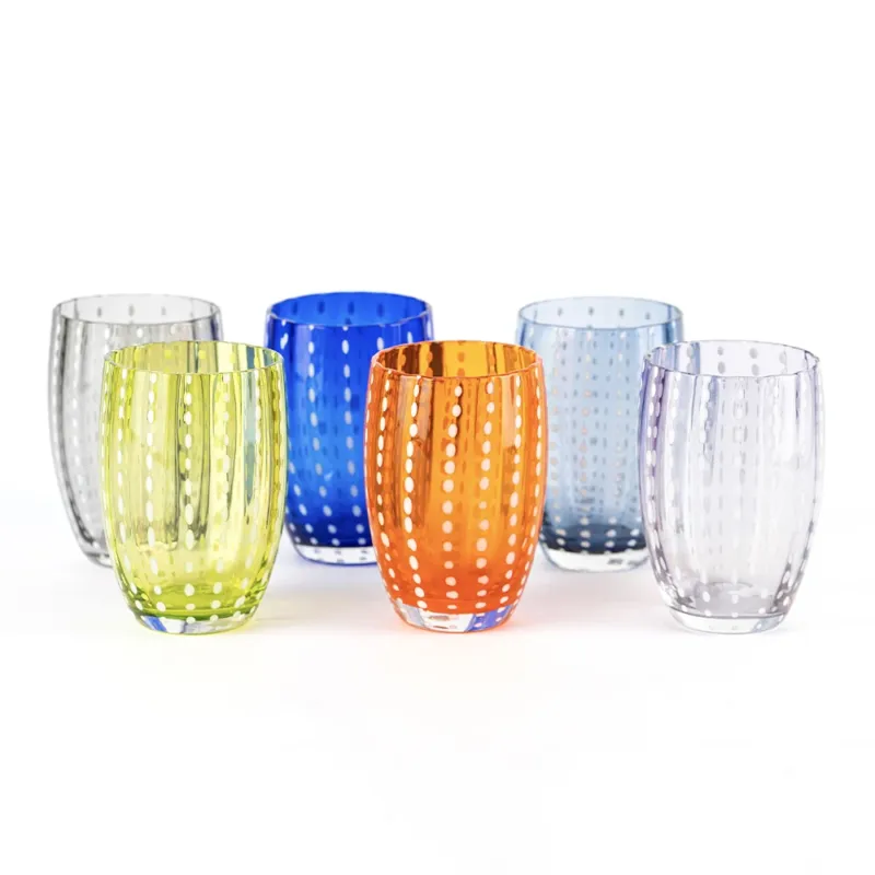 32 cl - Zafferano Perle Bicchiere Acqua Pallini Bianchi in Vetro - Set 6 Pezzi Occasione Imperdibile