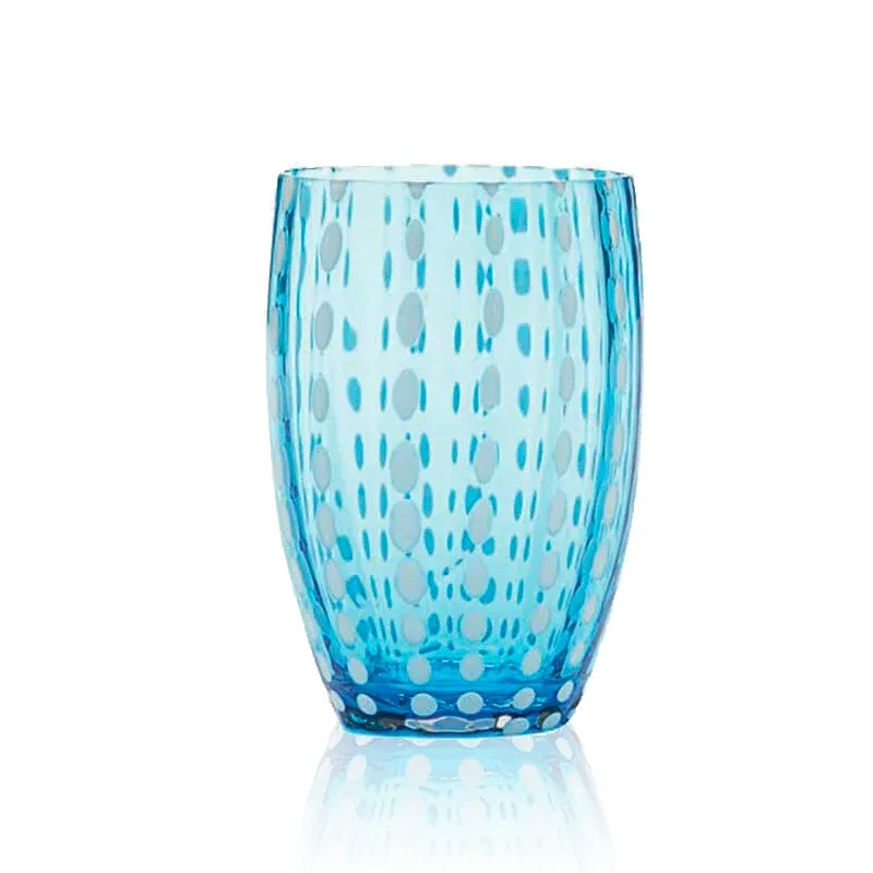 32 cl - Zafferano Perle Bicchiere Acqua Pallini Bianchi in Vetro - Set 2 Pezzi Sconto