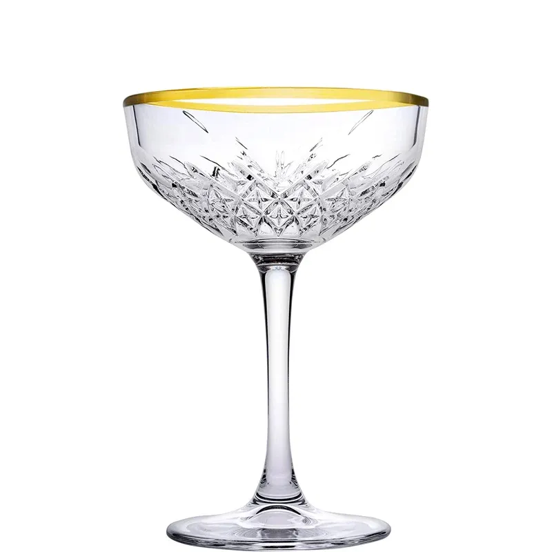 27 cl - Pasabahce Timeless Golden Touch Coppa Champagne Bordo Dorato in Vetro - Set 4 Pezzi Di Tendenza