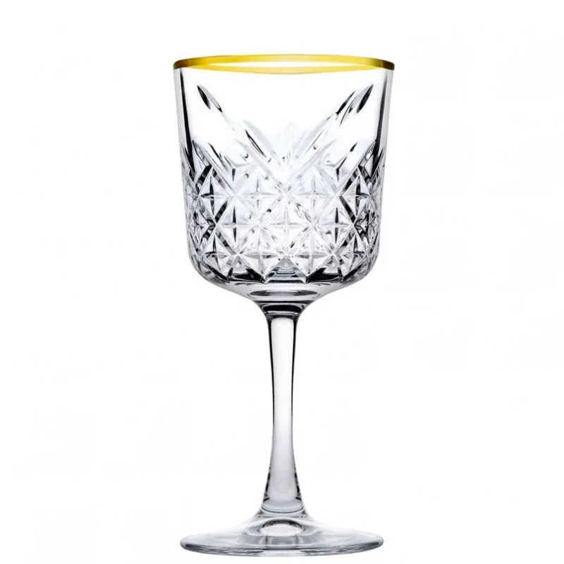 Affare 33 cl - Pasabahce Timeless Golden Touch Calice Vino Rosso Bordo Dorato in Vetro - Set 4 Pezzi