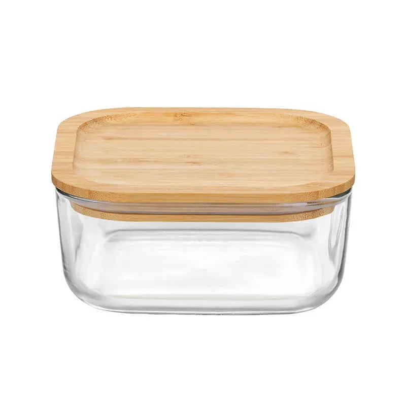 Ultima Occasione 15x15cm - Bormioli Rocco Frigoverre Bamboo Contenitore Per Alimenti Quadrato In Vetro Con Tappo Bambù