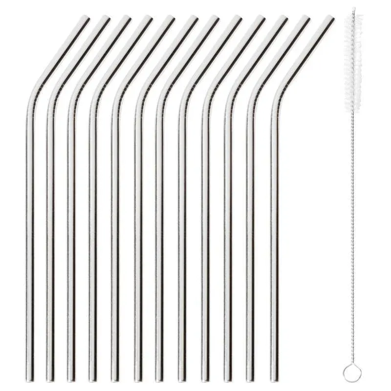 21.5 cm - Paderno Cannucce Riutilizzabili Curve In Acciaio Inox Con scovolino Set 12 Pz Affare