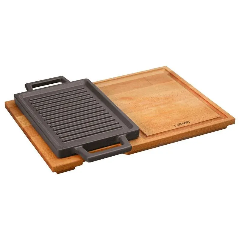 Prezzo Basso 22x15 cm - Paderno Bistecchiera Grill Rettangolare In Ghisa Smaltata Con Supporto In Legno