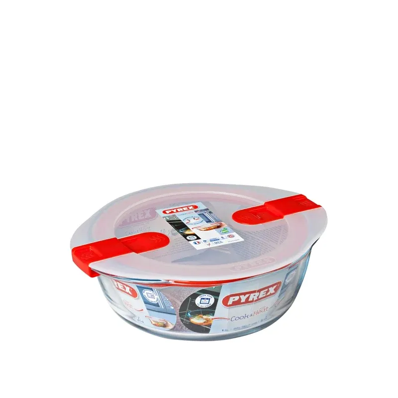 Affare Pyrex Cook & Heat Contenitore Per Alimenti Rotondo In Vetro Borosilicato Con Coperchio con valvola a vapore
