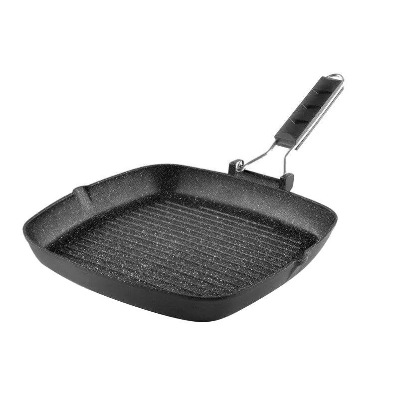Spedizione Espresso 26 cm - Ilsa Marmorella Bistecchiera Quadrata In Alluminio Effetto Pietra