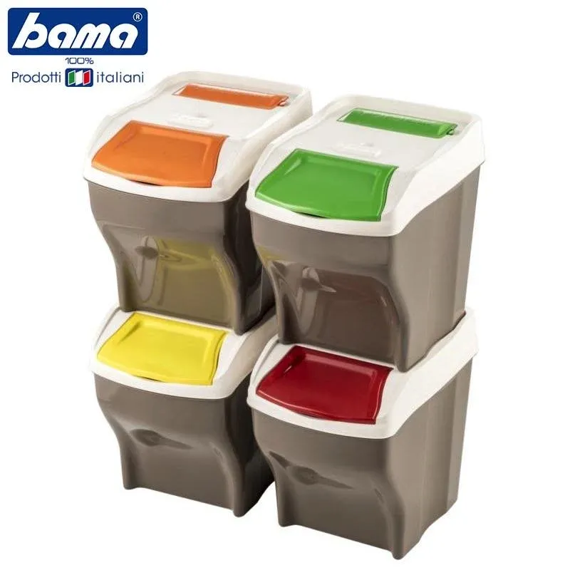27 Lt - Bama Poker Plus Pattumiera Raccolta Differenziata Rettangolare In Plastica - Set 4 Pz Vendita Finale