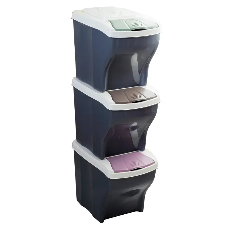 Spedizione Espresso Bama Tris Di Poker Pattumiera Raccolta DIfferenziata In Plastica - Set 3 Pz