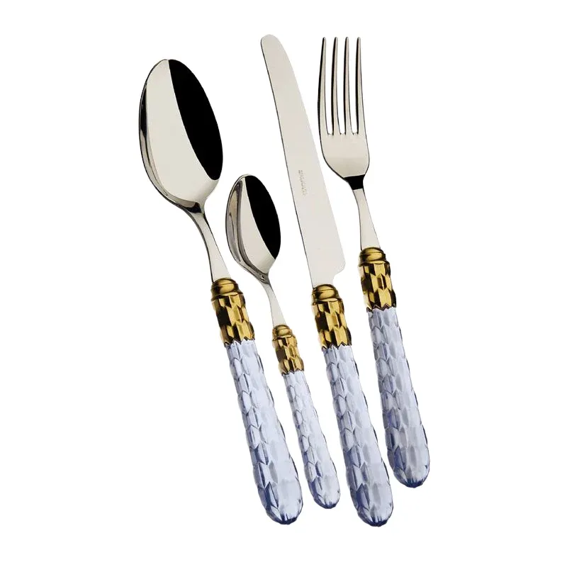Occasione Bugatti Cristallo Servizio Posate Ghiera Dorata Acciaio Inox - Set 24 Pz