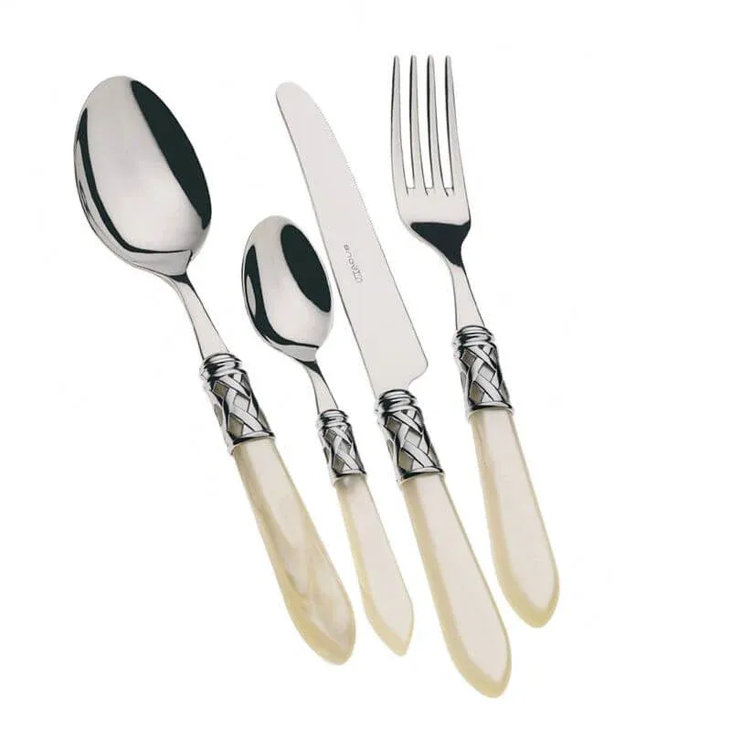 Nuova Collezione Bugatti Aladdin Servizio Posate Ghiera Cromata Acciaio Inox e Acrilico - Set 24 Pz