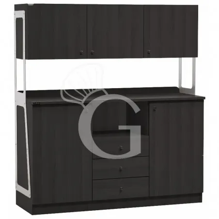 Mobile di servizio alto triplo con 2 sportelli, 3 cassetti, vano interno e 3 pensili- L 1370 x P 480 x H 1530 mm - Carbon Offerta Speciale