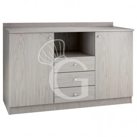 Mobile di servizio con 2 sportelli, 3 cassetti, 1 vano interno e ripiano a giorno - L 1360 x P 480 x H 950 mm - Cenere Soddisfatti O Rimborsati