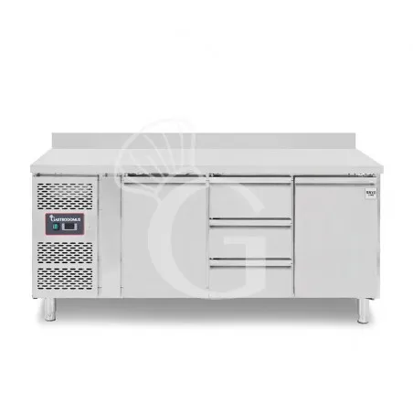 Spedizione Espresso Tavolo Refrigerato 3 cassetti centrali, 2 porte, P 700 mm, -2°C/+8°C, alzatina Motore a sinistra