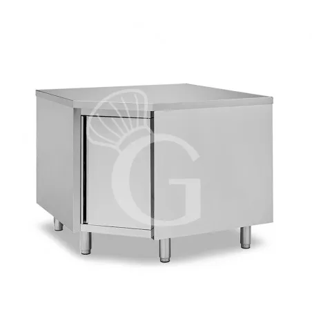 Tavolo armadiato a angolo in acciaio inox con porta battente e profondità 700 mm Promo Stagionale