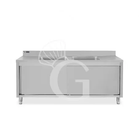 Lavatoio su armadio, porte scorrevoli, 2 vasche, alzatina, L 2000 x P 700 x H 965 mm - con foro rubinetto Ø 32 mm Consegna Rapida
