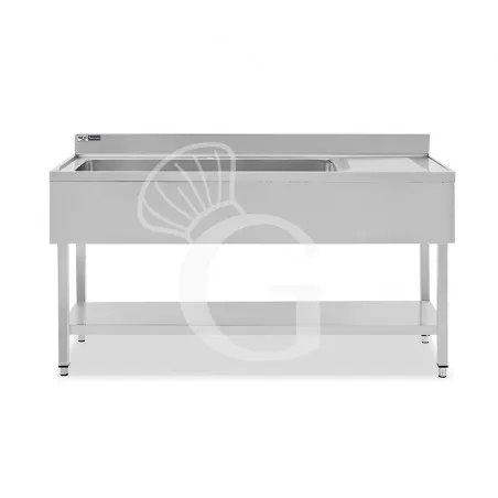 Lavello semplice 1 vasca e gocciolatoio a destra,ripiano,alzatina, L1600xP600xH965mm - con foro rubinetto Ø 32 mm Quantità Limitata