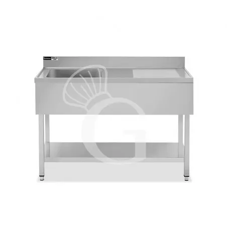 Lavello semplice 1 vasca e gocciolatoio a destra,ripiano,alzatina, L1400xP600xH965mm - con foro rubinetto Ø 32 mm Economico