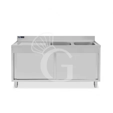 Lavello armadiato con porte scorrevoli,2 vasche,gocciolatoio a sinistra,L 1700 x P 600 x H 965 mm - con foro rubinetto Ø 32 mm Saldi