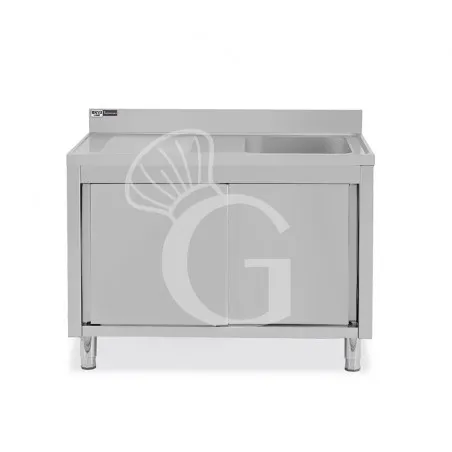 Ultimissimo Modello Lavello armadiato con porte scorrevoli,1 vasca,gocciolatoio a sinistra,alzatina,L1300xP600xH965mm-con foro rubinetto Ø 32 mm