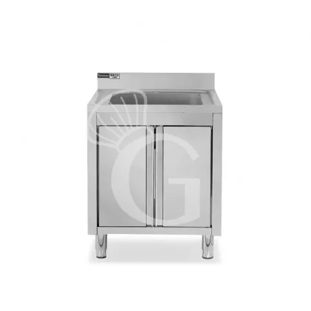 Lavello inox armadiato 2 porte battenti, 1 vasca, alzatina, L 700 mm x P 600 mm x H 965 mm - con foro rubinetto Ø 32 mm Solo Oggi