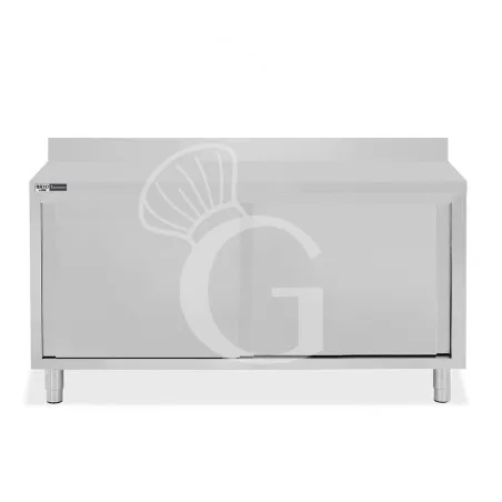 Prezzo Conveniente Tavolo inox armadiato con 2 porte scorrevoli e alzatina, L 1700 mm x P 800 mm x H 950 mm