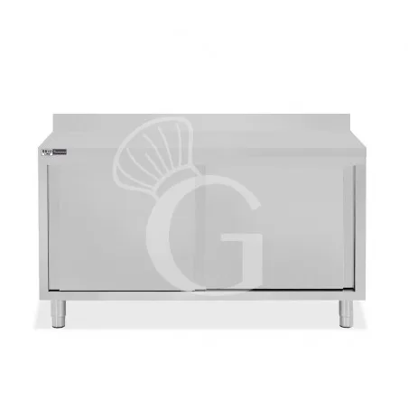 Tavolo inox armadiato con 2 porte scorrevoli e alzatina, L 1500 mm x P 800 mm x H 950 mm Offerta Del Giorno