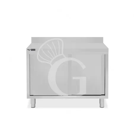 Tavolo inox armadiato con 2 porte scorrevoli e alzatina, L 1000 mm x P 800 mm x H 950 mm Scelto Dai Clienti