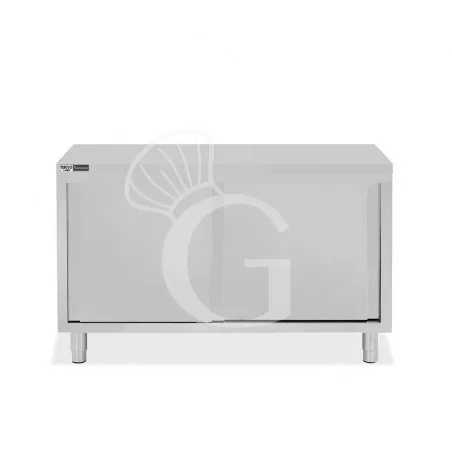 Tavolo armadiato in acciaio inox con 2 porte scorrevoli, L 1400 mm x P 800 mm x H 850 mm Spedito Oggi