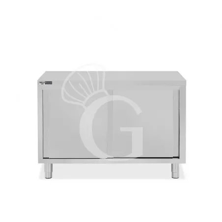 Tavolo armadiato in acciaio inox con 2 porte scorrevoli, L 1200 mm x P 800 mm x H 850 mm Offerta Limitata