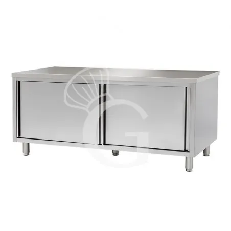 Tavolo armadiato in acciaio inox con 2 porte scorrevoli, L 1900 mm x P 700 mm x H 850 mm Pagamento Sicuro