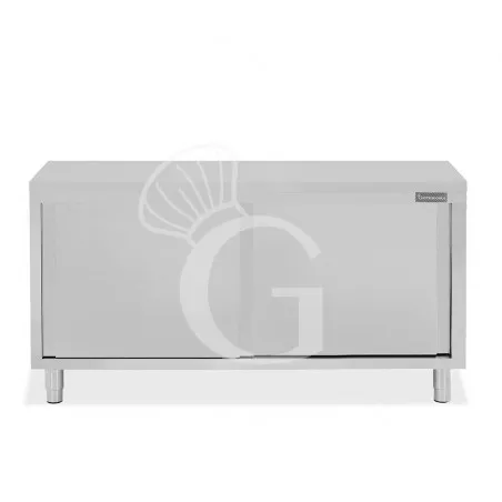 Tavolo armadiato passante in acciaio inox con porte scorrevoli, L 1800 mm x P 800 mm x H 850 mm Novità