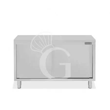 Nuova Collezione Tavolo armadiato passante in acciaio inox con porte scorrevoli, L 1500 mm x P 800 mm x H 850 mm