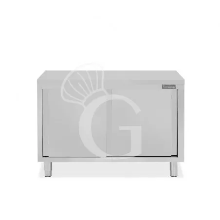 Promozione Esclusiva Tavolo armadiato passante in acciaio inox con porte scorrevoli, L 1200 mm x P 700 mm x H 850 mm