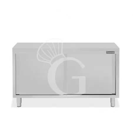 Super Prezzo Tavolo armadiato passante in acciaio inox con porte scorrevoli, L 1600 mm x P 600 mm x H 850 mm