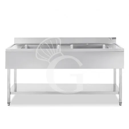 Prezzo Basso Lavello semplice con alzatina, 1 ripiano, 2 vasche L1800xP600xH965 mm - con 2 fori rubinetto Ø 32 mm