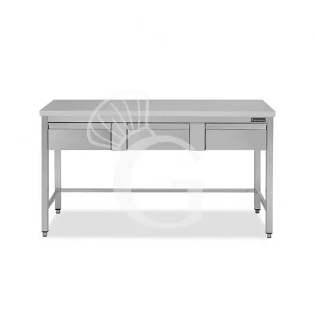 Tavolo inox 3 cassetti L 1400 mm x P 800 mm x H 850 mm Reso Gratuito