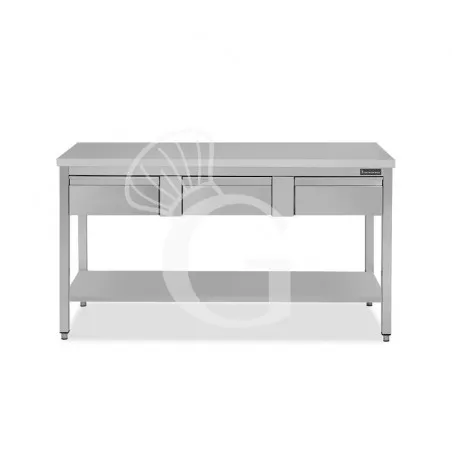 Nuovo Arrivo Tavolo inox ripiano 3 cassetti L 1400 mm x P 800 mm x H 850 mm