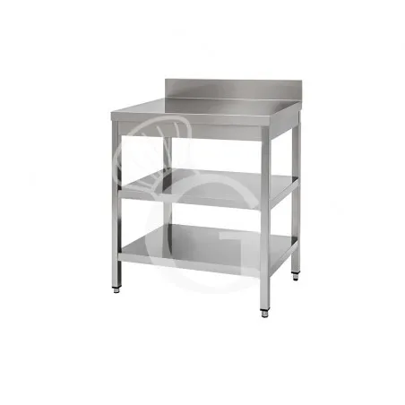 Tavolo inox 2 ripiani alzatina L 600 mm x P 800 mm x H 950 mm Professionale