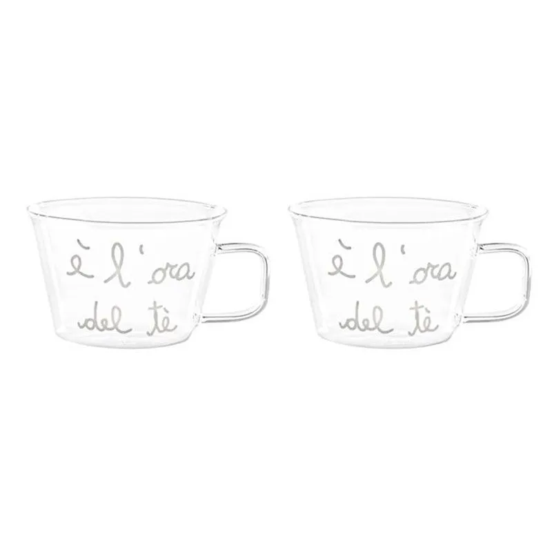 Promozione Esclusiva SET 2 TAZZE IN VETRO 280 ML E‘ L‘ORA DEL TE‘