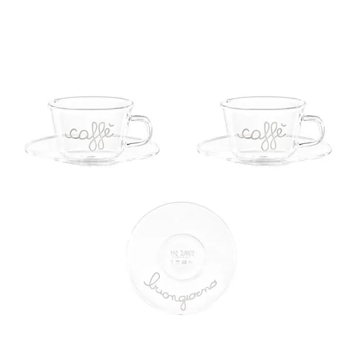 SET 2 TAZZE PIATTINO IN VETRO 100 ML CAFFE Offerta Del Giorno