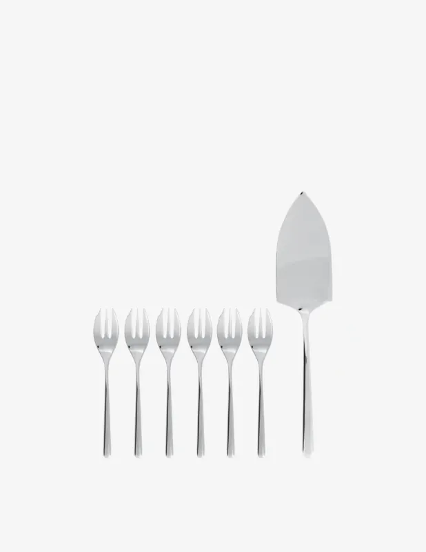 Esclusivo Sambonet Set 6 Forchette Dolce E Pala Torta Linear Inox - Acciaio Inox