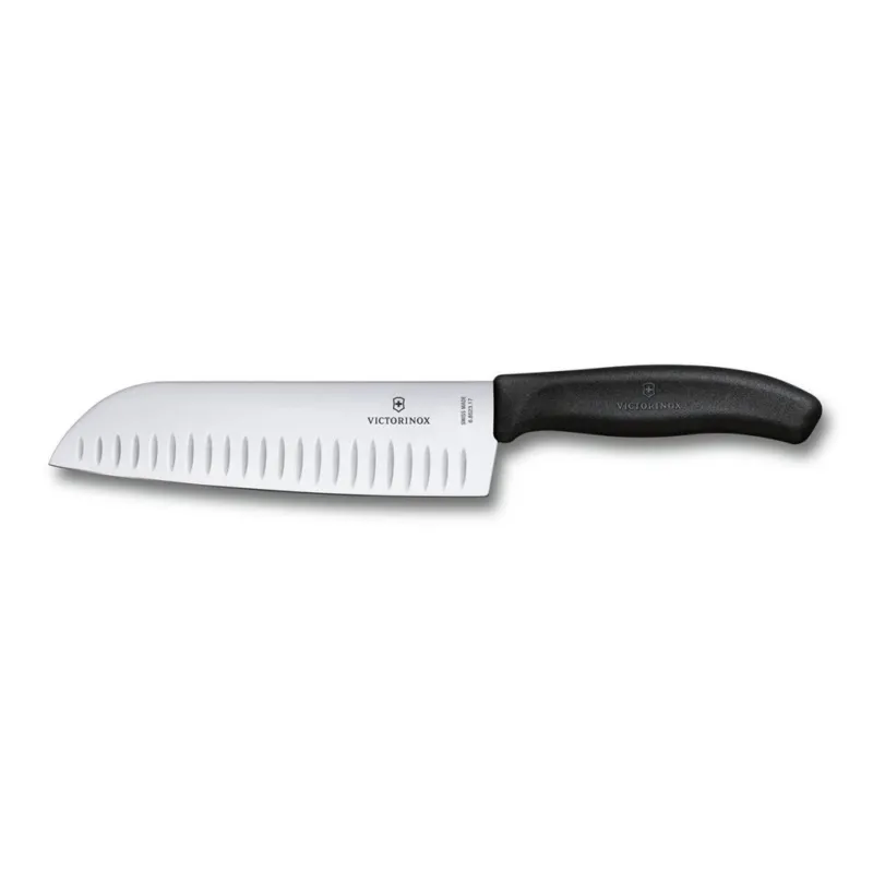 Promozione Blister coltello Santoku lama alveolata 17 cm nero - Victorinox Swissclassic
