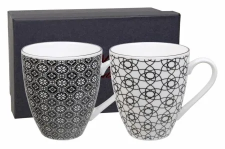 Tokyo Design Studio - Set 2 Mug Nippon Black Flower & Stripe 8284 Nuovo Arrivo