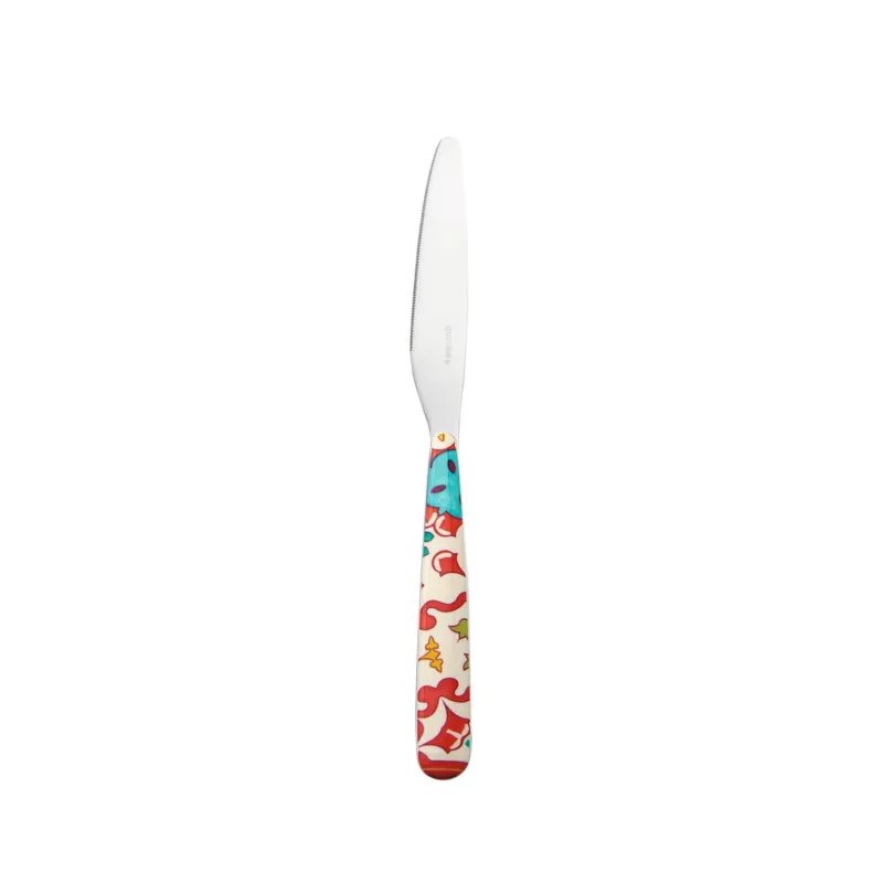 Spedizione Espresso Coltelli da Tavola 6 Pezzi Linea FLOWER&LEMON in acciaio inox 18/10 AISI 420 225 mm di Altissima qualità lavabili in lavastoviglie colore rosso mattone multicolor Guzzini