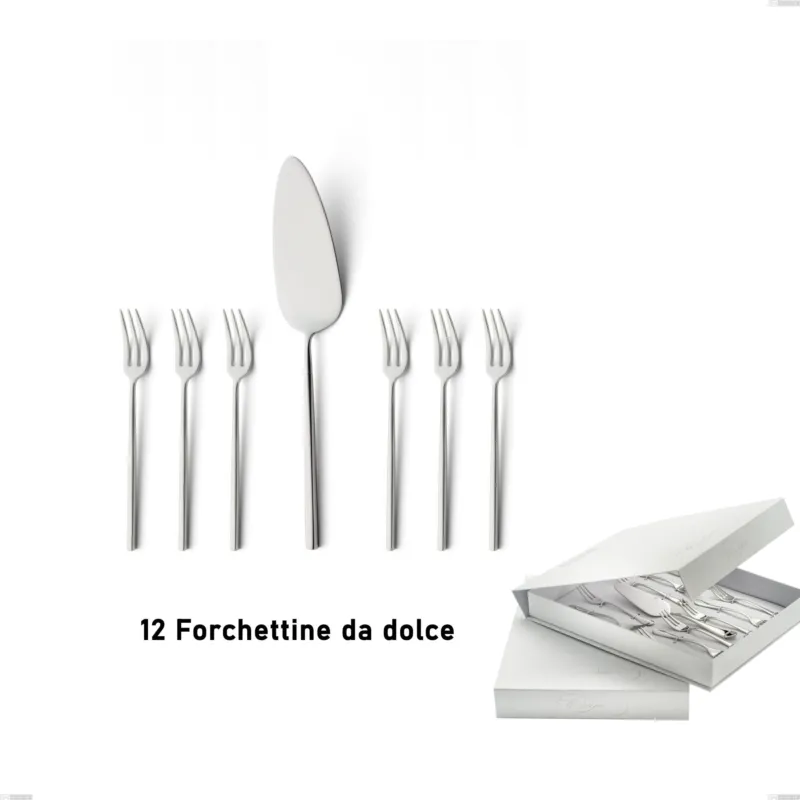 Confezione a libro 13 pezzi, forchettine più paletta dolce Kyoto Sabbiato, Acciaio inox (Aisi 304) inox sabbiato Eme Posaterie Direttamente Dal Produttore
