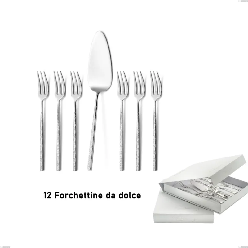 Confezione a libro 13 pezzi, forchettine più paletta dolce Kyoto Origami, Acciaio inox (Aisi 304) inox lucido Eme Posaterie Solo Oggi