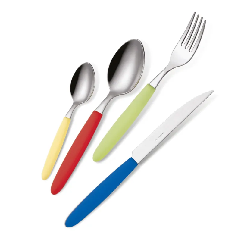 Servizio Posate Colorate 24 pezzi LIGHT 6 Coltello 6 Forchetta 6 Cucchiaio 6 Cucchiaino caffè , manico in polipropilene (Colore Misto 24 pezzi) Eme Posaterie Professionale