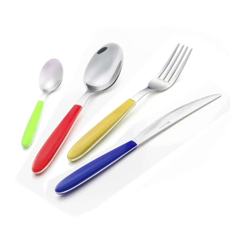 Servizio Posate Colorate 24 pezzi VERO 6 Coltello 6 Forchetta 6 Cucchiaio 6 Cucchiaino caffè (Colore Misto 24 pezzi) -verde-Rosso-Giallo-Blu Eme Posaterie Nuova Collezione