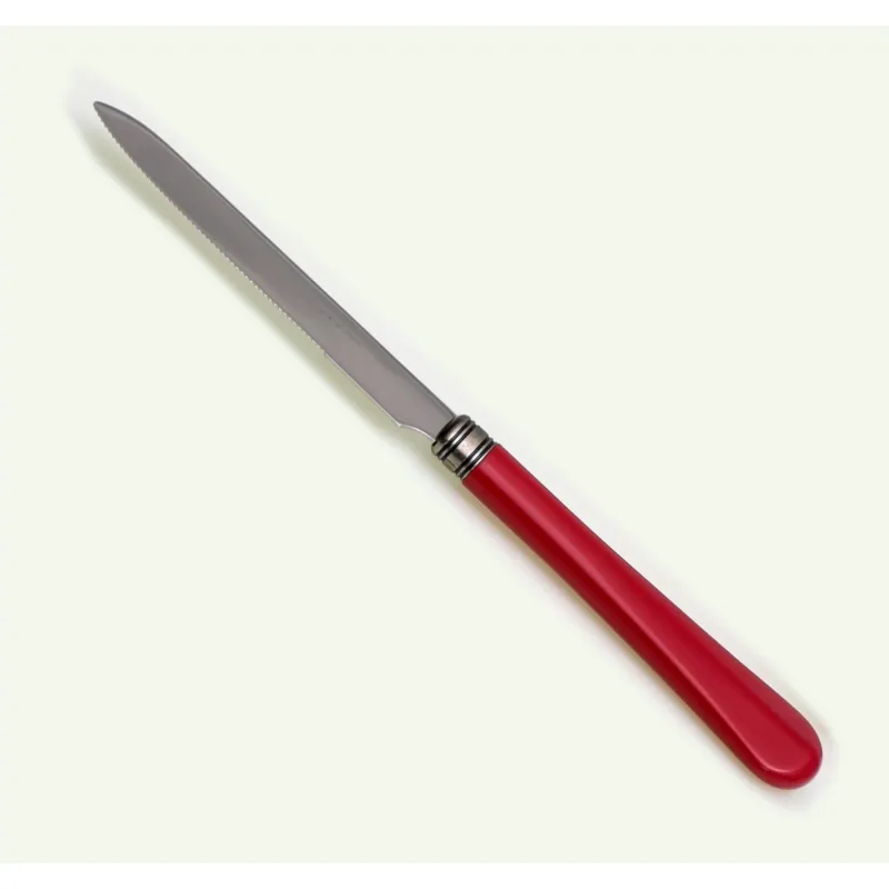 Economico Coltello tavola seghettato MOD Giulietta Set di 6 Pezzi in acciaio 18.10 Lunghezza 23 cm manico in PBT lavabile in lavastoviglie colore rosso Rivadossi
