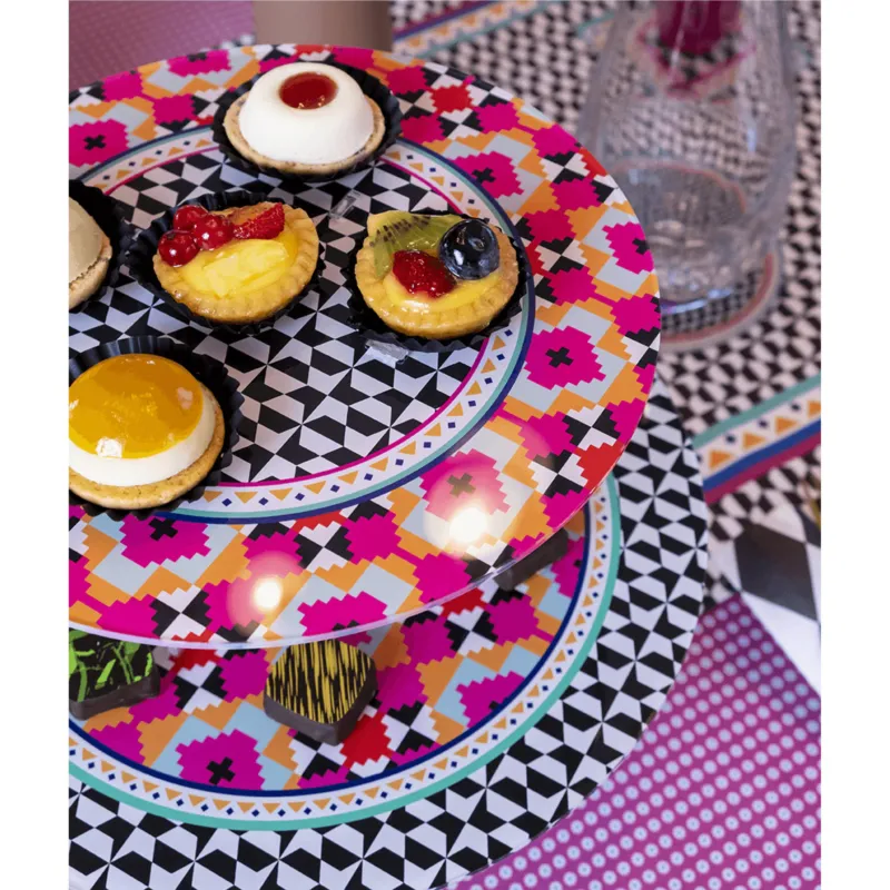 Alzata per dolci sovrapponibile in cristallo Acrilico con Piatto decorato ETHNIC Diametro Ø 23xh10,8 cm - 4 mm Vesta Promozione Esclusiva