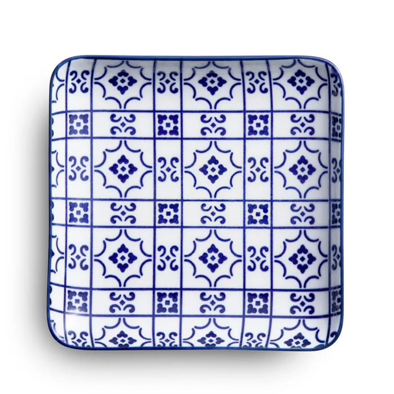Set vassoietti piattini vuotatasche quadrati 6 pezzi 15x15 cm adatto per caffè, pasticcini , torrone e dolci adatto alla lavastoviglie colore bianco blu Kaleidosmilano Prezzo Di Fabbrica